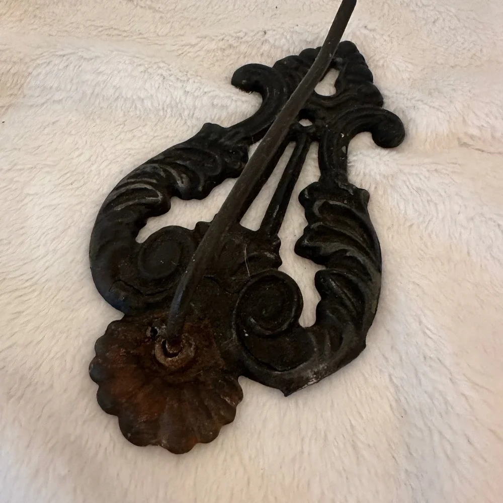 Vintage Lyre Wall Hook Black Cast Iron Victorian Scroll Decor Primitive Rustic